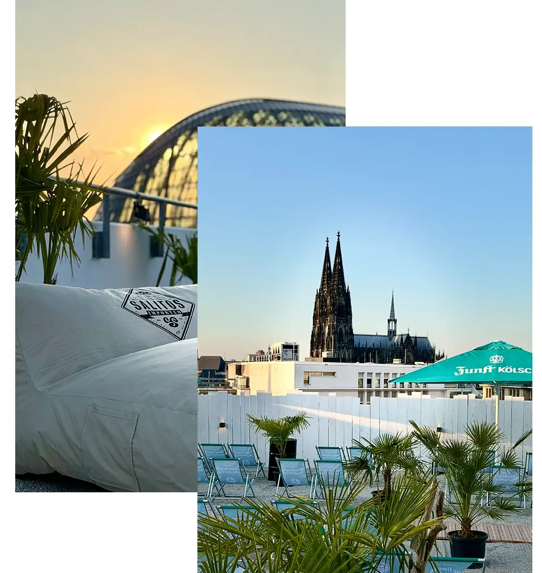 Liegestühle und Sand auf dem Dach der SonnenscheinEtage